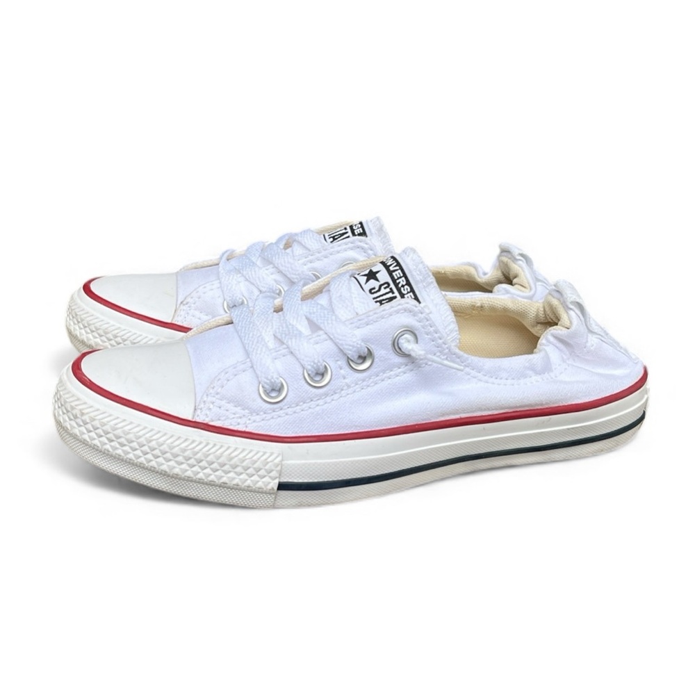 Converse White Sneakers with Red and Navy Stripe - Picture 5 of 13